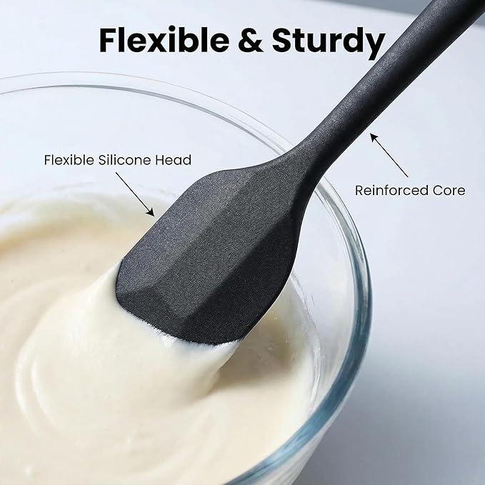 6-Piece Silicone Spatula Set, Non-Stick & Stainless Steel Core, BPA-Free, Dishwasher Safe Kitchen Utensils for Baking, Cooking, Mixing (Black)