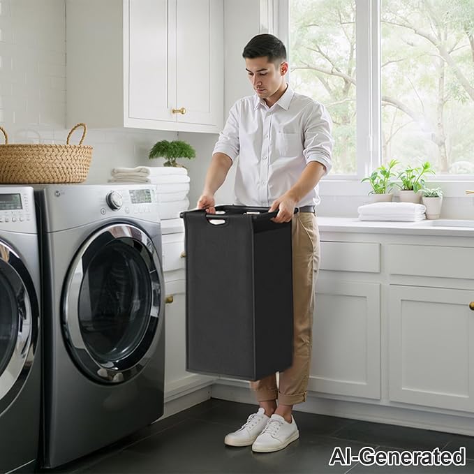 Herture Laundry Hamper with Shelf, Laundry Basket 5 Section, Laundry Sorter with Pull-Out Removable Large Bags and Movable Wheels, Metal Frame, 5 x 15.87 Gallons (60L), Black PF08XLB