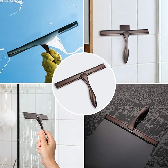 Hiware All-Purpose Shower Squeegee for Shower Doors, Bathroom, Window and Car Glass - Bronze, Stainless Steel, 10 Inches