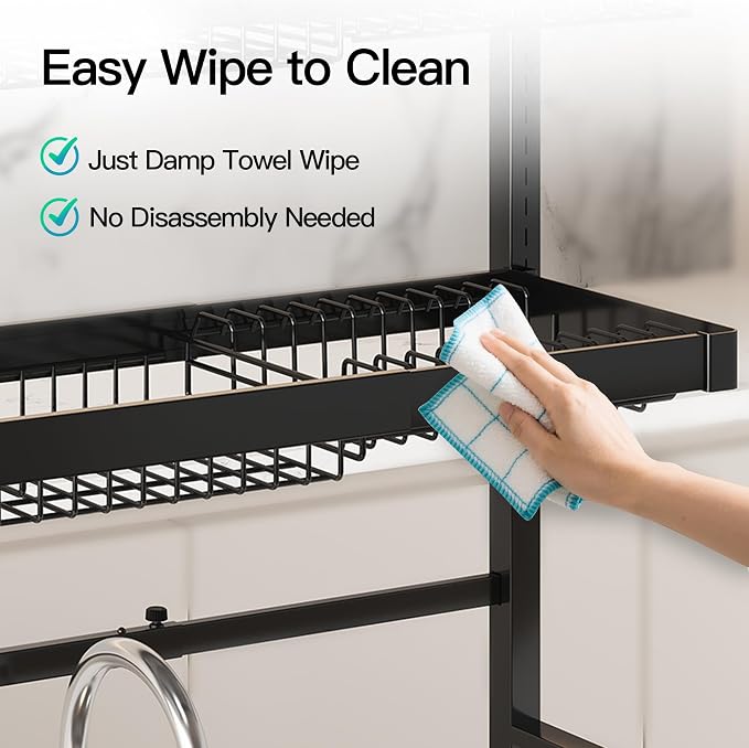 MAJALiS 3 Tier Extra Large Stainless Steel Expandable Over The Sink Dish Drainer Drying Rack, Rust Proof Metal, Space Saving, Modern Black Big Capacity Extendable Plate Strainers Above Counter
