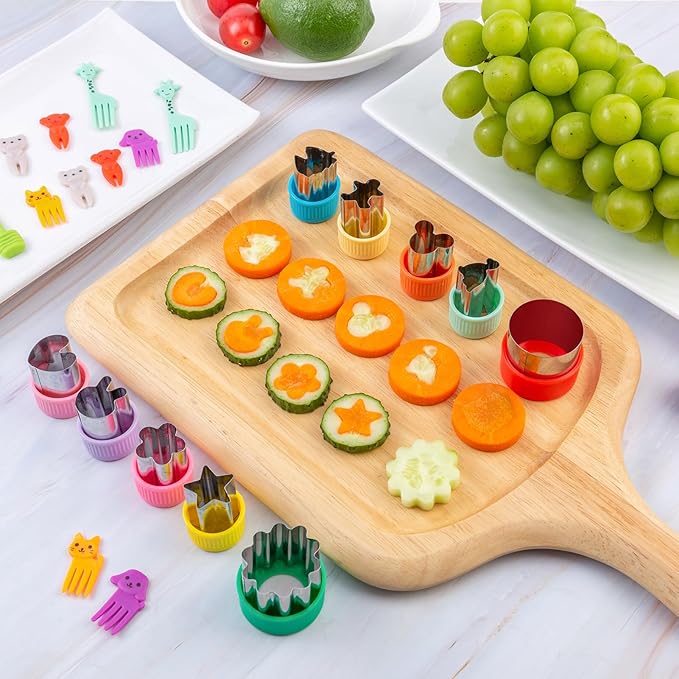 Fruit Cutters Shapes for Kids 22 Pcs, Mini Cookie Cutters Set, Vegetable Cutter with Food Picks | Mini Cookie Cutters Set, Stainless Steel & PP Plastic, Smooth Edge, Vegetable Cutter with Food Picks