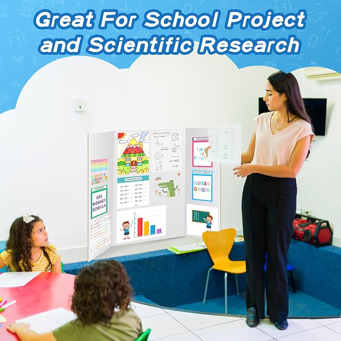 VinTS 4 PCS 36" x 48" Trifold Poster Board,White Display Tri-fold Cardboard | Large White Tri-fold Poster Board,Thick Corrugated Cardboard for School Projects,Science Fair,Graduation,Photo Exhibitions