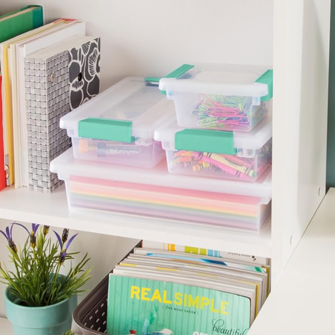 Sterilite Clip Box, Stackable Clear Plastic Bins- Large, 6-Pack | Storage Containers with Latching Lids for Writing, Arts or Crafts Supplies - Home, Office, Classroom & Workshop Organization