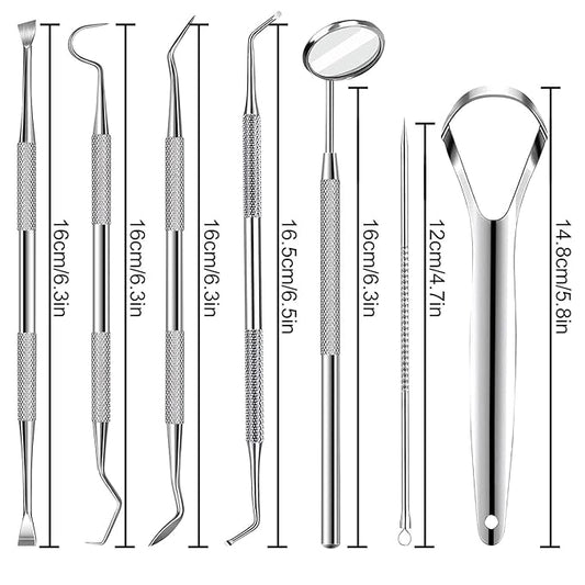 7pcs Dental Tools, Dental Pick Teeth Cleaning Tools Hygiene Kit, Professional Stainless Steel Tooth Scraper Plaque Tartar Cleaner - with Case, Personal Using, Pets - Teeth Cleaning Kit