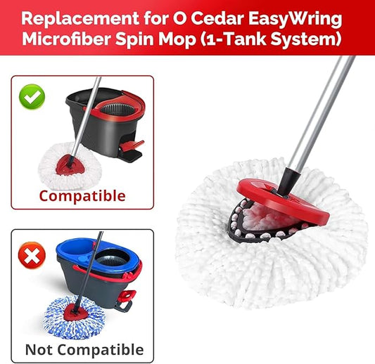 O-Cedar Spin Mop Head, Base, Handle Replacement for EasyWring 1 Tank System, 4 Microfiber Mop Refills, 1 Base and 30-58in Handle Set Combo, White