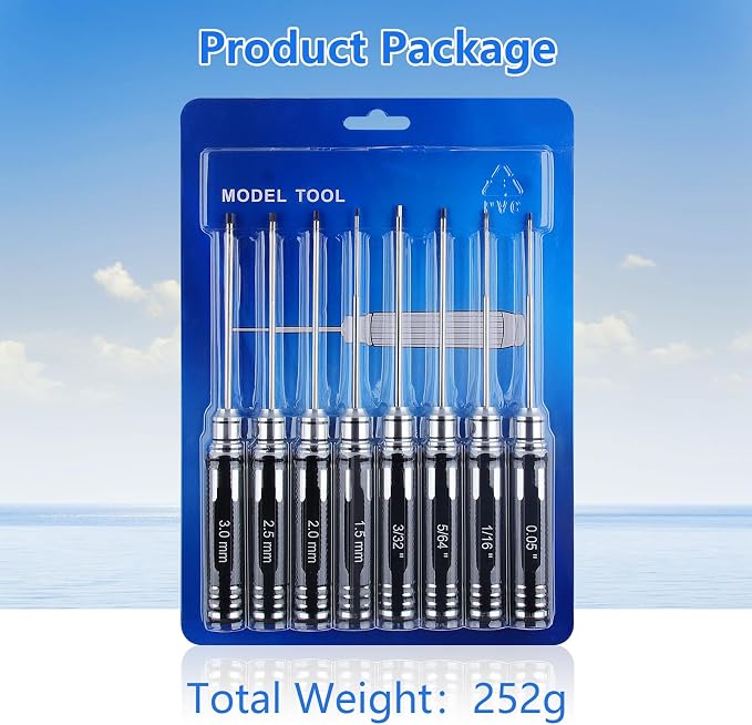 RC Tool Kit,Hex Screwdriver w/3/23",5/64",1/16",0.05",1.5/2.0/2.5/3.0mm | 8 Pcs Hexagon Allen Precision Screwdriver Set Compatible with Traxxas Arrma RC Cars RC Model Car Helicopter