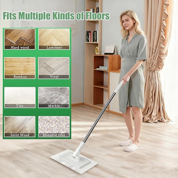 Snap Grip Mini Mop, Cloth Changing Mini Mop for Dry & Wet Disposable Pads, Lazy mopa Automatic gripping with Sweeping & Mopping, Long Handle Disposable Dust Mop for Hardwood, Tile, Small Space(White)