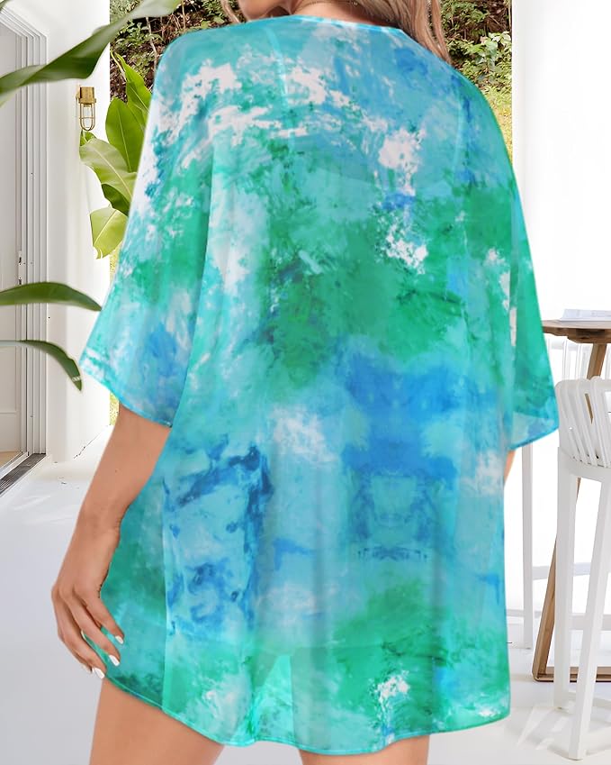 Women Kimono Cardigans Summer Cover Up Hawaiian Shirts Floral Print Tops | ROSEMIA chiffon kimono open front cardigans, beach cover ups, daily casual tops, cruise outfits, summer resort wear