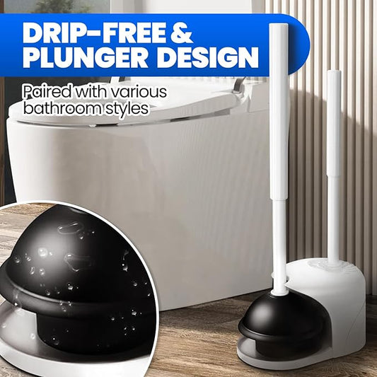 2 in 1 Toilet Brush and Plunger Set, Extended Handle Plunger,Toilet Bowl Brush Plunger Set,Bathroom Cleaning Tools,Cleaning Brush,Cleaning Supplies,Toilet Brush Plunger Combo,White(20inch)