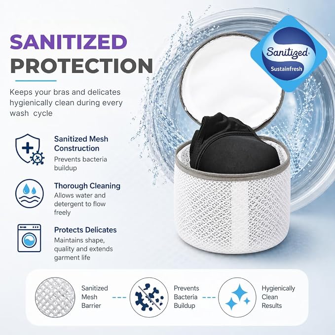Laundry 360 Sanitized Mesh Wash Bra Bag for Delicates White Color | Protective Laundry Bag | Machine Washable Lingerie Net Bag