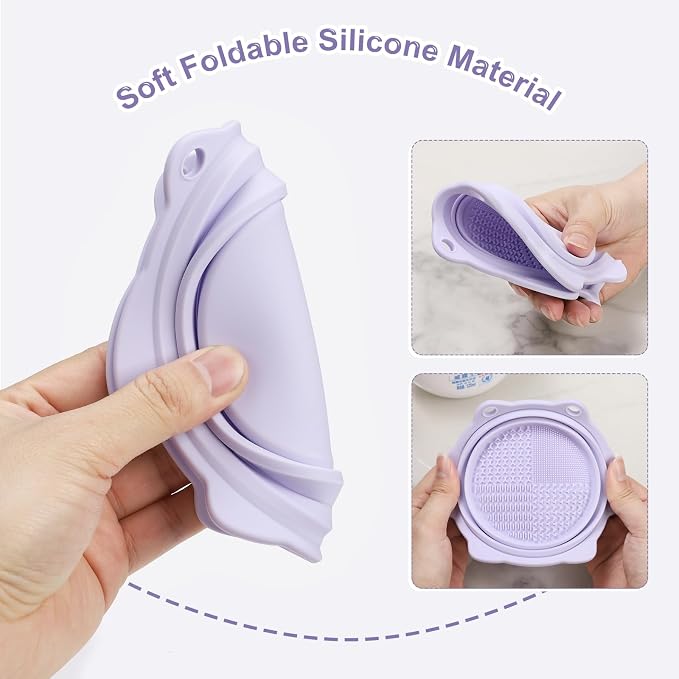 Foldable Silicone Makeup Brush Cleaner Bowl | Portable Cleaning Tool For Brushes, Powder Puffs, Sponges (Purple)