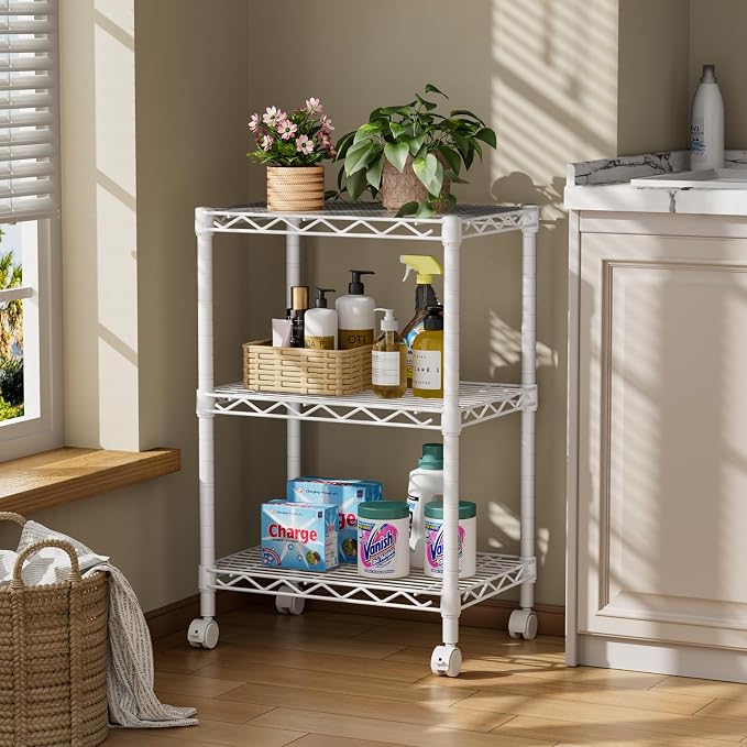 Golpart 3Tier Adjustable Storage Shelves Metal Wire Shelving Standing Shelf | Utility Heavy Duty Unit Rack Closet Organize for Home Kitchen Laundry Room Organization Pantry 11.6"Dx17.6"Wx30"H White