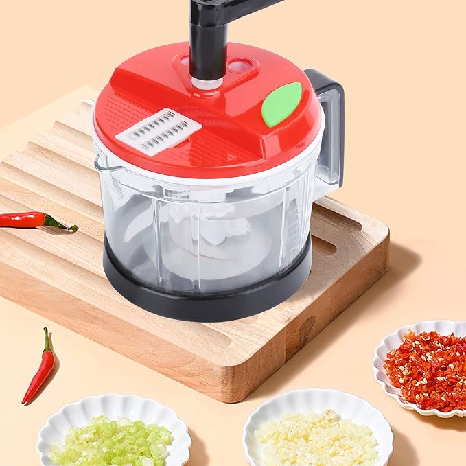 Hand Food Chopper, Vegetable Quick Chopper Manual Food Processor, Easy To Food Dicer Mincer Mixer Blender, Rotary Onion Chopper for Garlic, Salad, Salsa, Nuts, Meat, Fruit(M)
