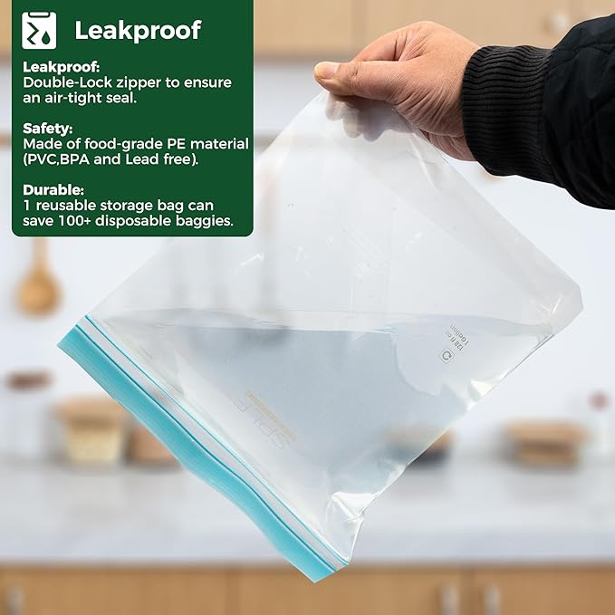 SPLF 20 Pack Reusable Snack Bags Dishwasher Microwave Safe, BPA Free Extra Thick Leakproof Reusable Food Storage Bags Silicone Free Snack Pouch Freezer Bags Fridge Organization