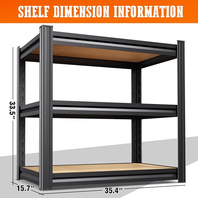 6 Pack Garage Shelving Heavy Duty Storage Shelves, Metal Adjustable Shelving Unit, Utility Garage Organizer Shelf for Basement, Pantry, Kitchen, Warehouse, 33.5" Hx35.4 Wx15.7 D, Black