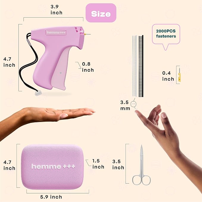 Stitch Gun for Clothes, Tagging Gun for Clothing w/2000 Clear/Black Micro Tags Scissors Case, Stitchy Quick Clothing Fixer Gun, Clothing Stitch Gun Micro, Quick Fix, Hemming Tool, Hem Gun