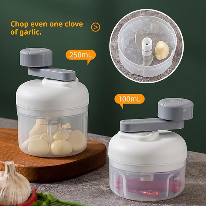 3-Speed Manual Food Chopper-Hand Crank Vegetable Chopper & Garlic Mincer for Effortless Dicing of Onions, Nuts, and Salsa - Compact Kitchen Gadget (250ML)