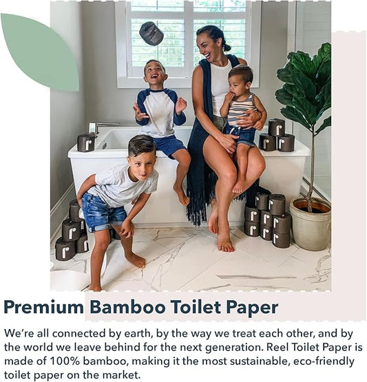Reel Premium Bulk Bamboo Toilet Paper - 48 Rolls of Toilet Paper - 3-Ply Made From Tree-Free - Zero Plastic Packaging, Septic Safe