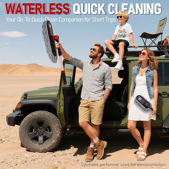 Car Duster Set, Microfiber, 3 Pcs | Lightweight telescoping pole for auto exterior. Sweeps dirt fast & is fully washable. Dash brush & storage bag included.