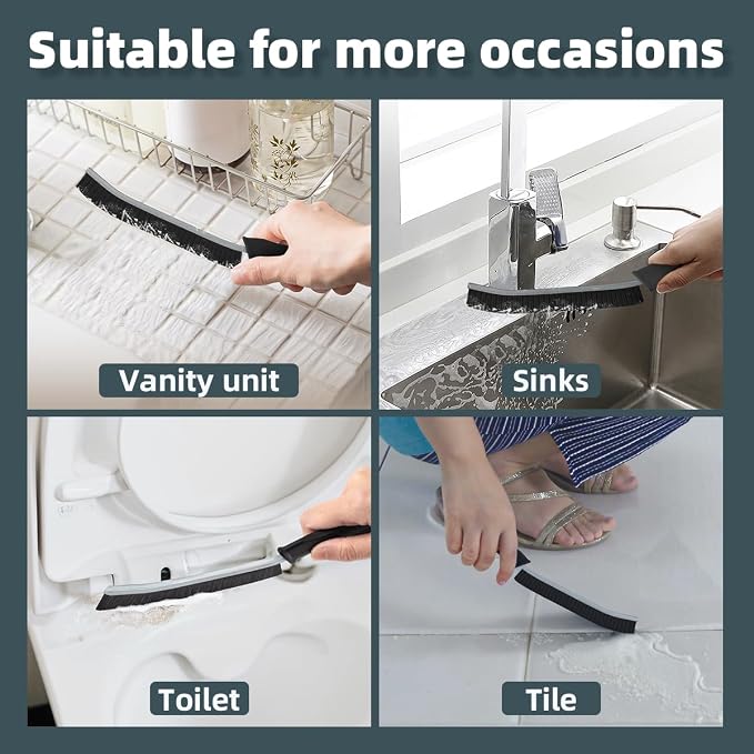TQRR 2 Pcs Toilet Scrubber Brush, Bathroom Cleaning Brush with Hanging Hole | Multifunctional Hard Bristle Crevice Cleaning Brush,Gap Brush, Cleaner Tools for Sinks, Tub, Shower, Tile, Grout (6, Black)