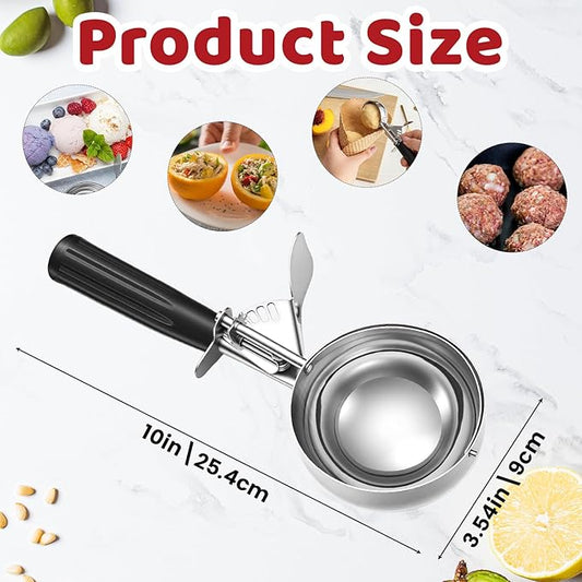2 Pcs 8 Ounce Portion Scoops Ice Cream Scooper with Trigger Stainless Steel Portion Control Scoop for Restaurant, Baking Food, Cookie Dough, Cupcake Batter (Black,Red)