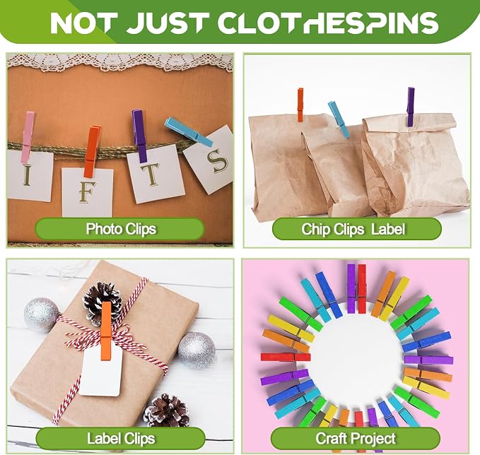 100 Pcs Colored Clothes pins - 2.9 Inch Wooden Clothespins Cheer Clips | Vibrant for Crafts Clothing Pictures Classroom Decorations Laundry, Solid Wood No Splinters Fade‑Proof, 10 Colors