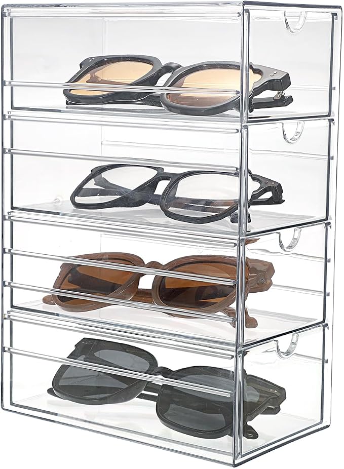 Hipiwe Plastic Drawer Organizer Clear Storage Box with 4 Pull Out Drawer | Hair Accessories Organizer Box Compact Desktop Holder for Cabinet Vanity Bathroom Pantry Office or Closet Organization