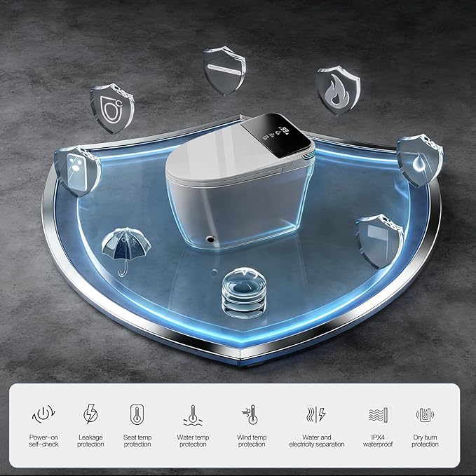 Tankless Smart Toilet Bidet with Auto Open/Close, Dual Auto Flush, Heated Seat, Air Dryer, Multiple Cleaning Modes, One-Piece Design, Blackout Flush, Ideal for Modern Bathrooms