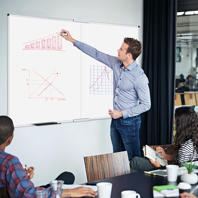 VIZ-PRO Magnetic Dry Erase Whiteboard, 48 x 36 Inches, Foldable | Silver Aluminum Frame, 4' x 3' Wall-Mounted White Board with Marker Tray for School Office and Home
