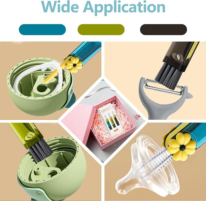 3 in 1 Cup Lid Gap Cleaning Brush Set, 3Pcs Multifunctional Bottle Cleaning Brush,Cup Lid Gap Cleaner, Home Kitchen Crevice Brush Tools