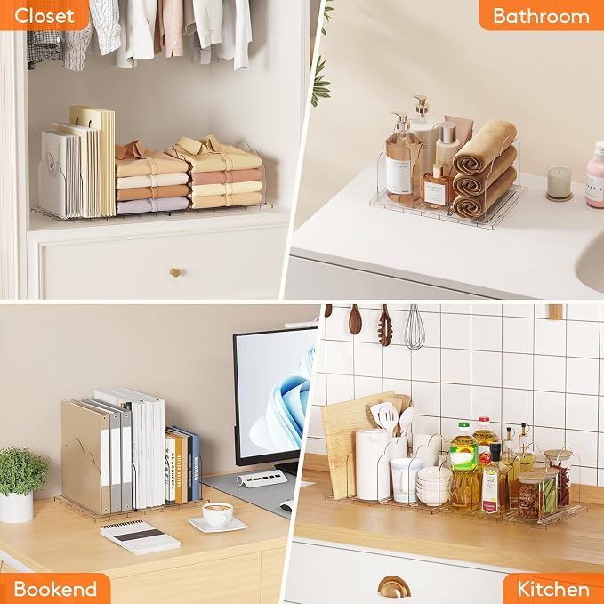 Lifewit Purse Organizer for Closet, Clear Handbags Storage Organizer, Adjustable Clutch Purse Storage Organizer Holder for Closet, 4 Pack Bookshelf Dividers for Sweater in Bedroom 35 x 24 cm/14 x 9.5