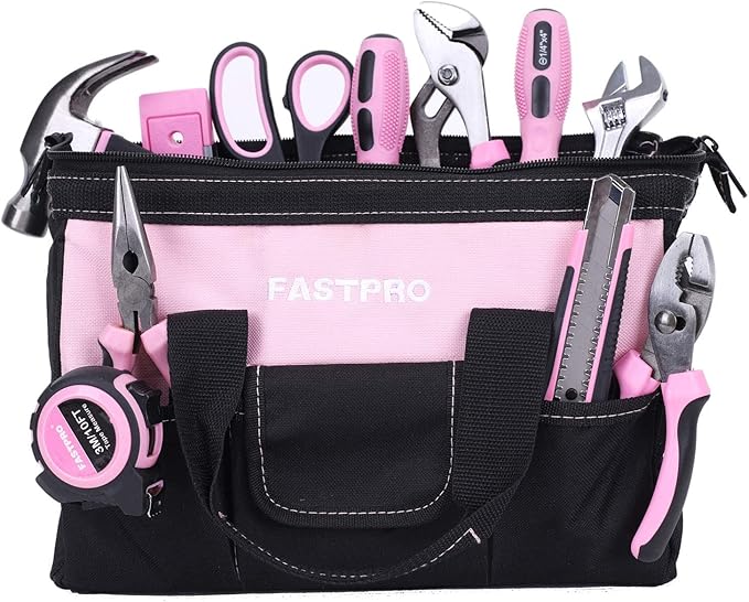 FASTPRO 232-Piece Pink Tool Set with Drill, 20V Cordless Drill Driver and Home Tool Set, Pink Drill Set for Women, Lady's Repairing Kit with 12-Inch Storage Bag, Pink