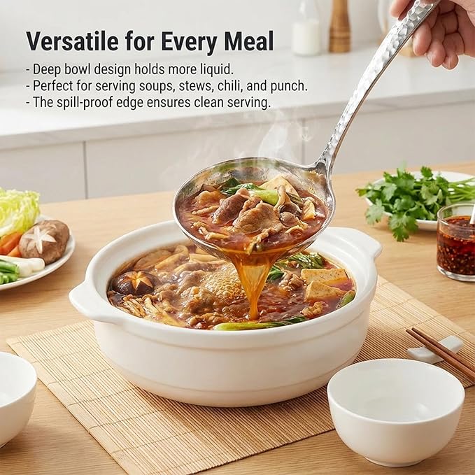 7.3 Inch Silver Small Ladle, Stainless Steel Gravy Soup Spoon, Hammered Gravy Ladle, Sauce Ladles, Cooking Ladles for Serving Soup, Sauces, Gravies