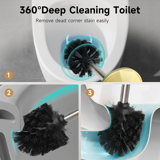 Gold Toilet Brush and Holder,Extra Long Handled Toilet Brush for Bathroom,Stainless Steel Heavy Duty Toilet Bowl Brush,Deep Cleaning Modern Toilet Cleaner Brush -Space Saving, Covered Brush, Durable