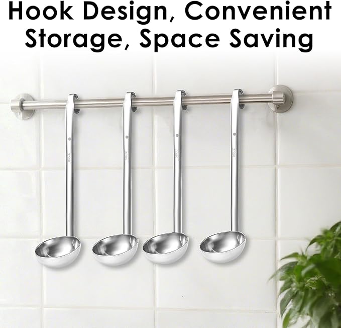 4Pcs Stainless Steel Ladle,Soup Long Handle Ladle with Pouring Rim for Serving,Metal Soup Ladles for Punch Bowl Cooking Sauce Kitchen Restaurant Accessories(2 oz)