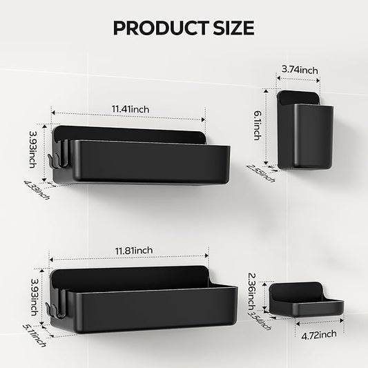 Nieifi Adhesive Wall Shelf, Shower Shelves, Shower Organizer for Bathroom Organization (Black, 4 pieces)