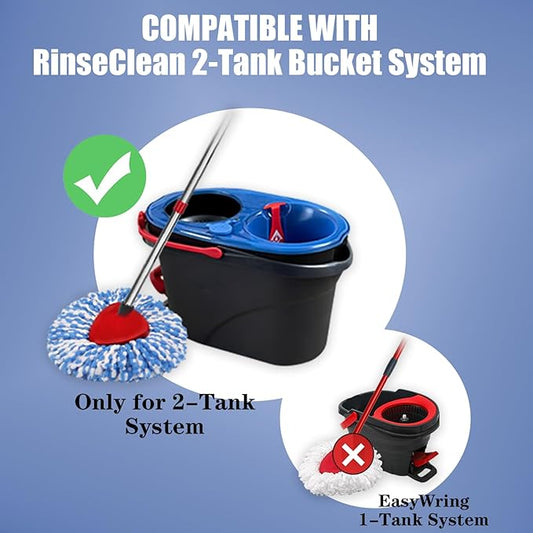 4 Pack Spin Mop Replacement Heads Compatible for O Ceda RinseClean 2 Tank System, Microfiber Mop Refills,Deep Cleaning, with 4.33in Core Base and Handles