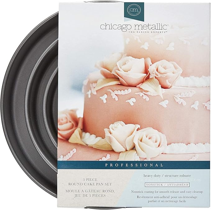 Chicago Metallic Professional Nonstick Round Cake Pan Set, 3-Piece Bakeware Set with 6 Inch, 8 Inch, and 10 Inch Pans, Heavy-Weight Aluminized Steel for Even Baking