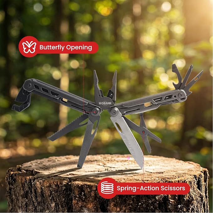 16-in-1 Multitool Pliers, Full-size, EDC Knife, Stainless Steel | Scissors, Damascus Pocket Knife, Nylon Sheath, Adjustable Hex Wrench, Survival, Camping, Hiking, Repair, Gift for Men Dad