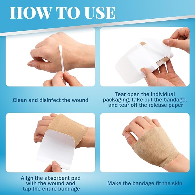 Geiserailie 80 Pcs Extra Large Flexible Adhesive Bandages 6"x3" Fabric Bandages with Non-Stick Pad Latex Free Painless Removal for Wound Care and First Aid