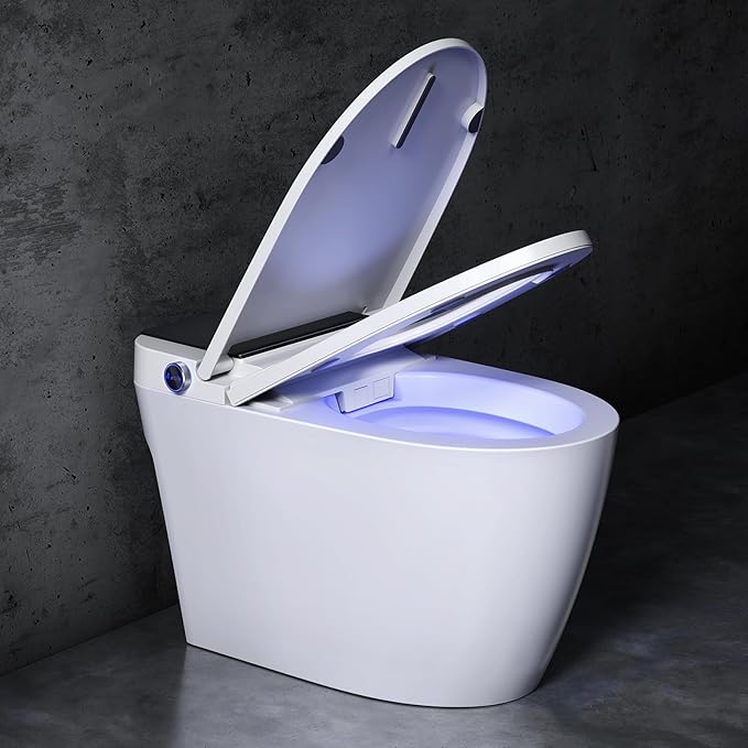Electric Smart Toilet with Bidet Built In, Tankless Modern Elongated One Piece Design, Foot Sensor & Dual Auto Flush, Heated Seat, Warm Water, Air Dryer, 1000g MaP Flush, 1.28 GPF