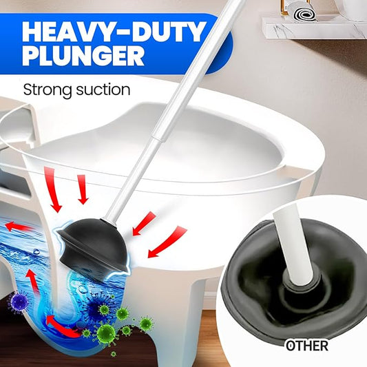 2 in 1 Toilet Brush and Plunger Set, Extended Handle Plunger,Toilet Bowl Brush Plunger Set,Gap Brush,Cleaning Gloves,Bathroom Cleaning Tools,Toilet Brush Plunger Combo,Light Grey