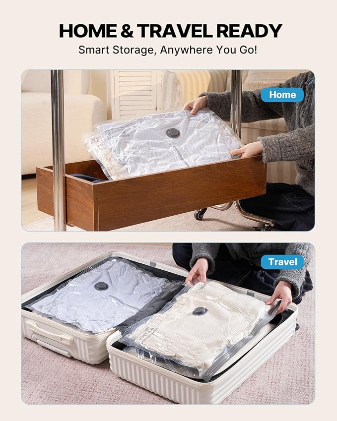 VINTAR 12 Pack Vacuum Seal Bags for Clothing Travel with Wireless Pump | Rechargeable Cordless Pump, Triple-Seal Leak-Proof, 12-Pack 4 Sizes (3J+3L+3M+3S) for Travel Luggage, Suitcase, Home Storage