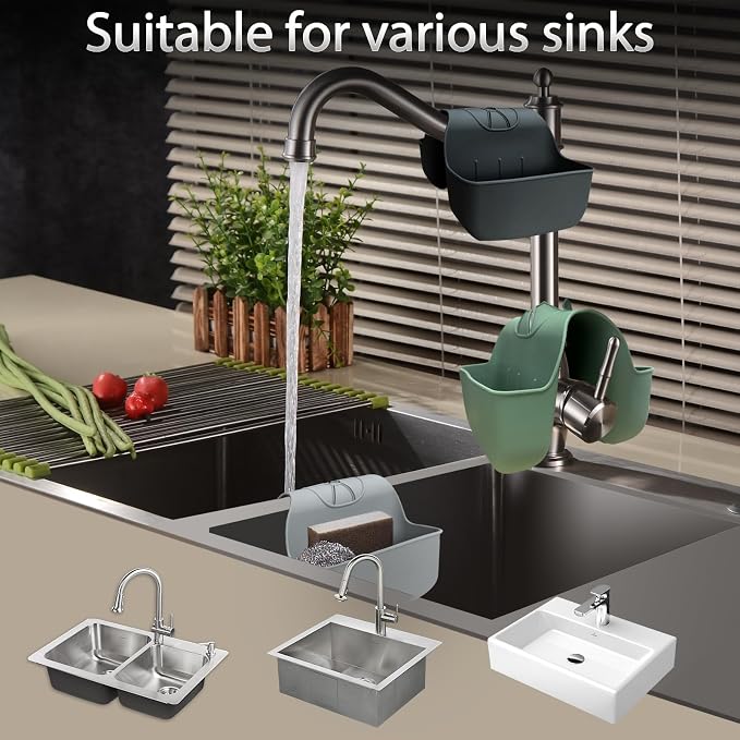 1Pc Sponge Holder for Kitchen Sink, Silicone Saddle Caddy Organizer Rack, Sponges Holder Over Faucet, Hanging Kitchen Sink Organizer Accessories Rack Basket-(Black)