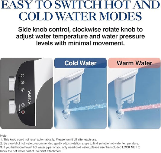 Bidet Attachment for Toilet Seat Non-Electric Bidet Hot and Cold Water Bidet Attachment Toilet Adjustable Water Temperature Posterior/Feminine Wash Dual Retractable Nozzle Self-Cleaning(TT18N)