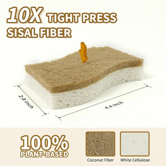 18 Pack Natural Kitchen Sponges, Biodegradable & Compostable | Non-Scratch Cellulose Coconut Fiber Sponges for Dishes, Pots & Pans | Eco-Friendly Cleaning Sponge (18)