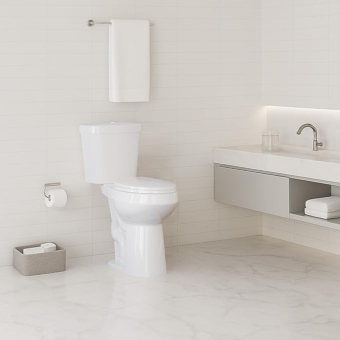 Two Piece Toilet 21 inch Chair Height Elongated Bowl, Dual Top Controls, High Seat Toilet for Seniors, Comfortable Bathroom Toilet with Soft-Close Seat White