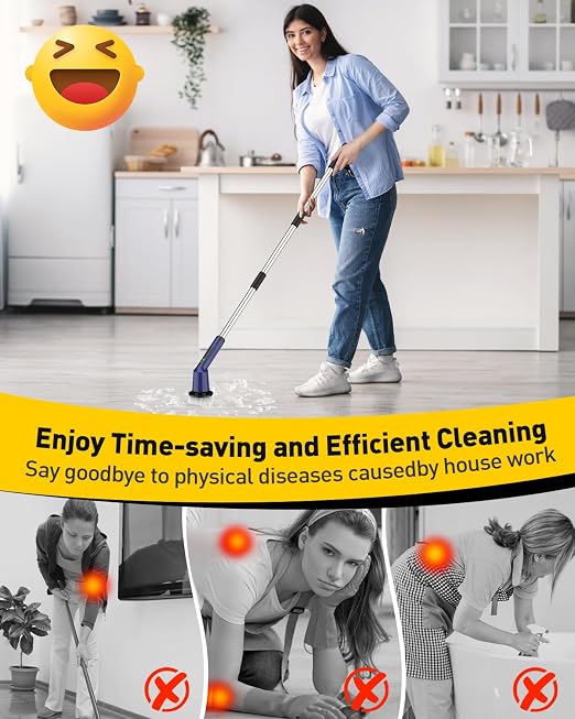 Electric Spin Scrubber for Cleaning Bathroom, Shower Scrubber Cordless Cleaning Brush with IPX7 Waterproof & 2 Speed, 3 Brush Heads, Bathroom Cleaning Supplies for Shower Tub Kitchen Tile Toilet Navy