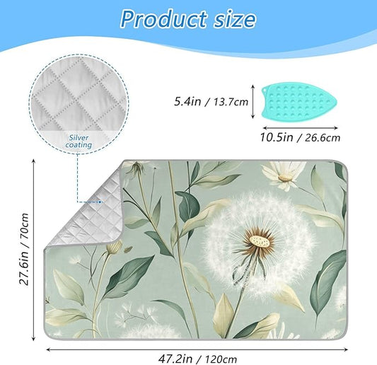 Ironing Mat &Pad Magnetic Heat Resistant Pads Portable Travel Ironing Blanket Ironing Board Covers 27.6x47.2Inches Sage Green Dandelions17
