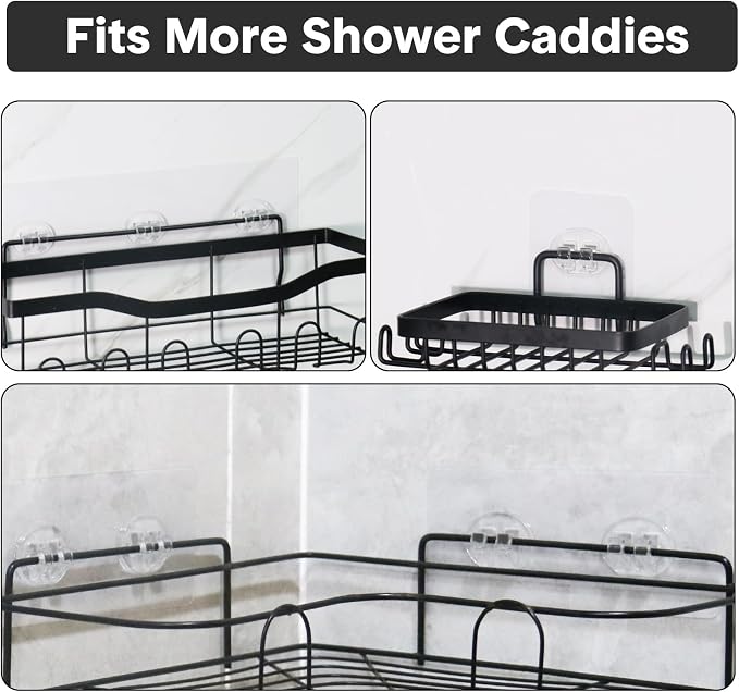 4 Pack Shower Caddy Adhesive Replacement, Strong Adhesive Hooks for Shelf, Waterproof Shower Adhesive Strips, No Drilling, for Bathroom Storage Shelves and Kitchen Racks